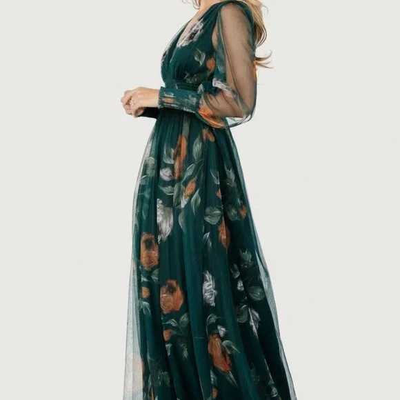 Baltic Born Layla Tulle Maxi Dress | Deep Topaz Floral Size LL - Picture 3 of 5